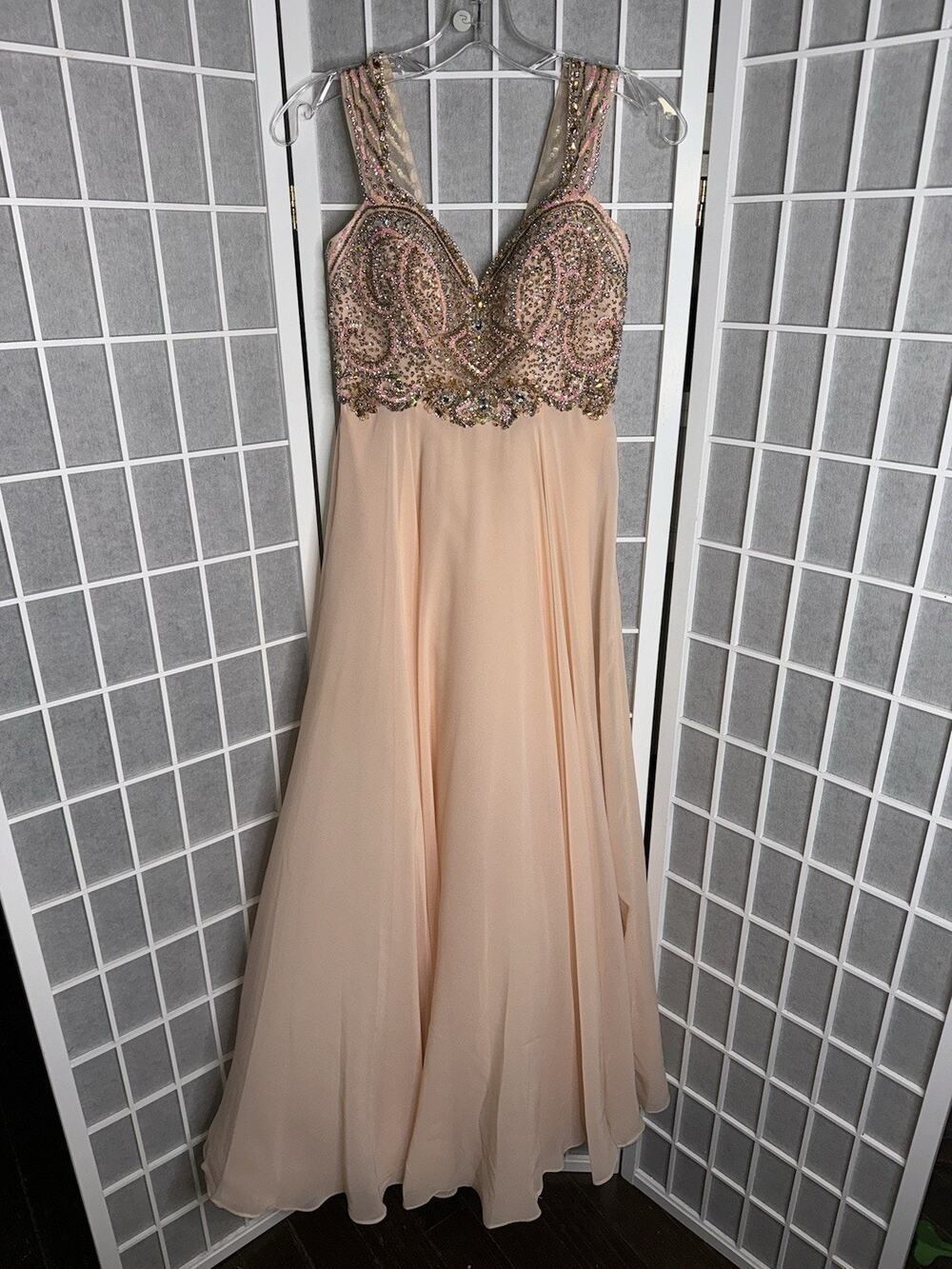 Sherri Hill Pink Prom dress Size 2 Formal Maxi Sequined Jeweled Top Layered